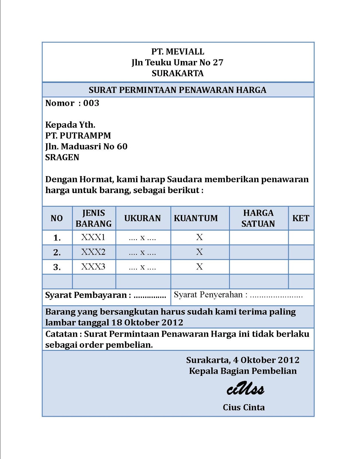 Akuntansi puna 'na MEVI: Surat Permintaan Penawaran Harga