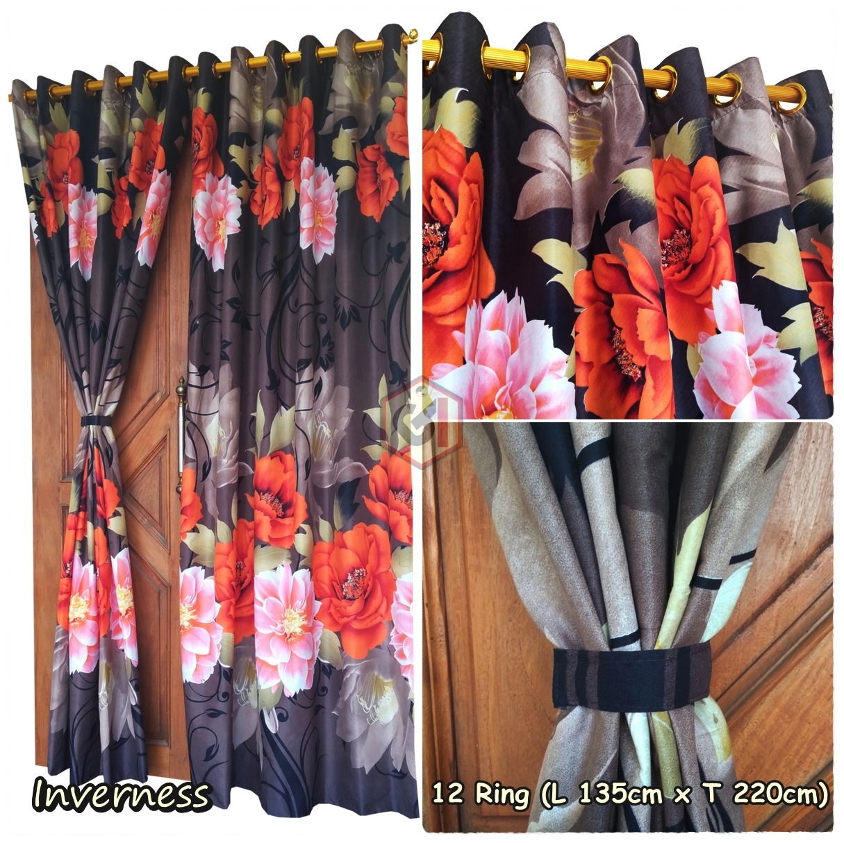 Gorden Pintu Rumah Motif Inverness Model Smokring 12 Ring Ukuran Panjang Murah Elegan