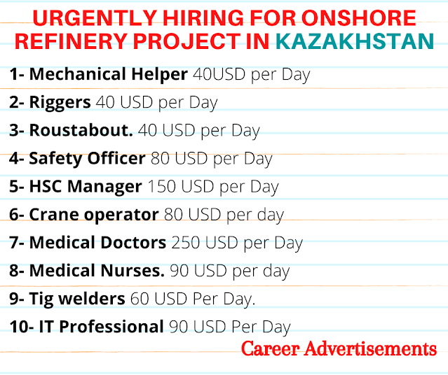 URGENTLY HIRING FOR ONSHORE REFINERY PROJECT IN KAZAKHSTAN