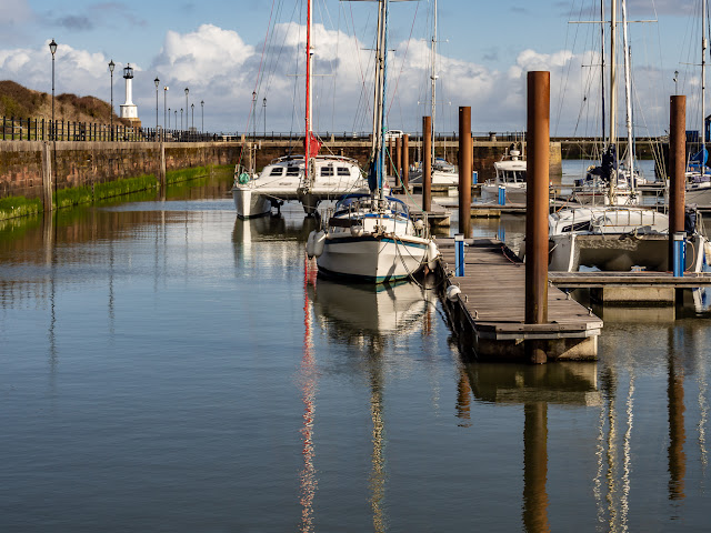 Photo of blue sky and white fluffy clouds at Maryport Marina on Tuesday