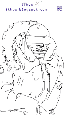 человек прячущий лицо в маске, цифровой линейный набросок сделал художник Андрей Бондаренко @iThyx