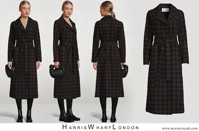 Countess of Wessex wore HARRIS WHARF Wool Blend Long Wrap Coat In Gingham Print