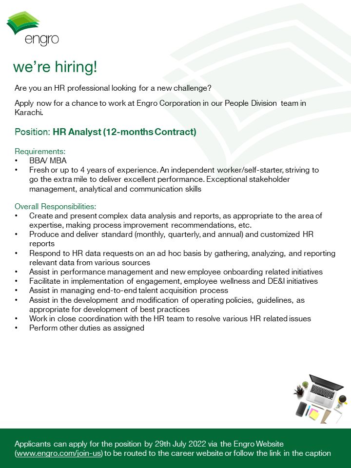 Career Opportunities at Engro Corporation Limited for HR Analyst