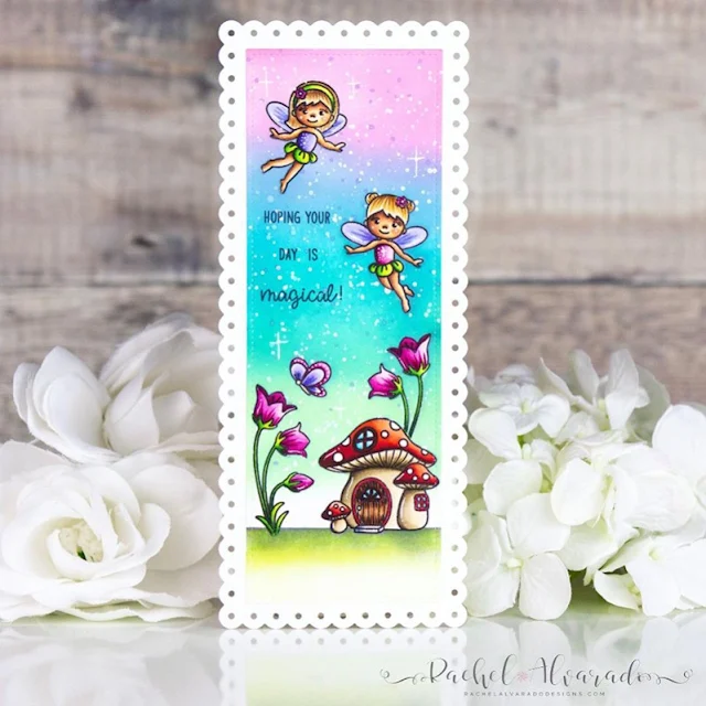 Sunny Studio Stamps: Garden Fairy Slimline Dies Everyday Card by Rachel Alvarado