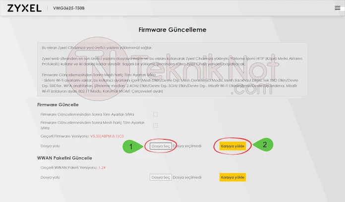 Zyxel VMG3625-T50B Yazılım Güncelleme