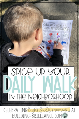 Get your kids outside, while still practicing safe social distancing, with these fun and free neighborhood scavenger hunts! Exercise is proven to improve physical and emotional health. Use these to get outside and explore! #BuildingBrilliance #distancelearning #teacherspayteachers