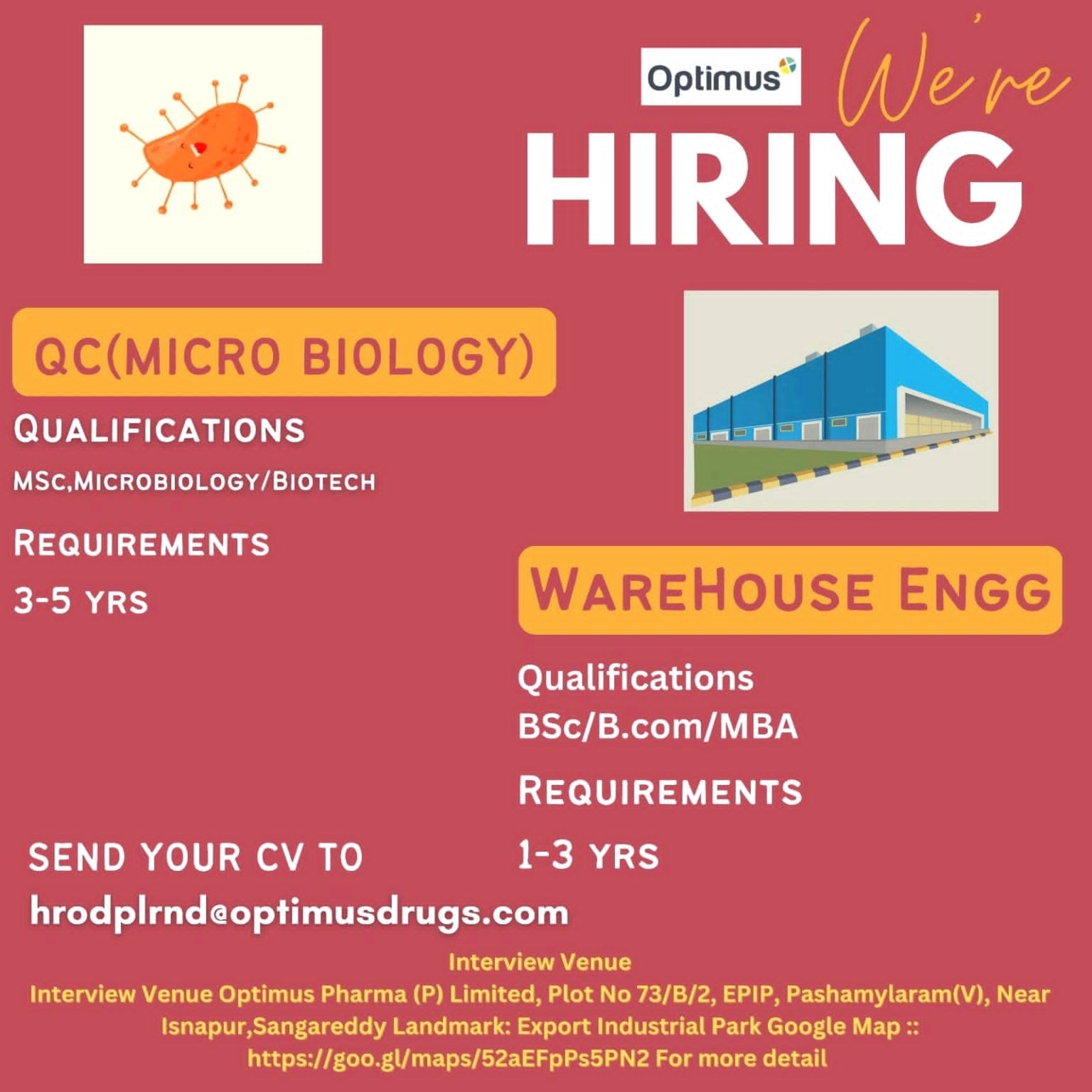 Job Availables, MSc/ Microbiology/Biotech/ BSc/ BCom/ MBA Job Vacancy At Optimus Pharma Ltd