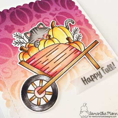 Happy Fall Card by Samantha Mann for Newton's Nook Designs, Card Making, Distress Inks, Pumpkins, Fall, Stencil, #newtonsnook #newtonsnookdesigns #distressinks #Inkblending #fallcard #pumpkins