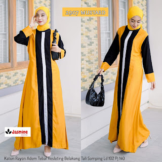 BAJU GAMIS MUSLIM WANITA BAHAN RAYON TEBAL RESLETING BELAKANG TERBARU T2907