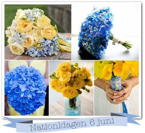 blommor nationaldagen, blå och gul bukett, blå och gul brudbukett, inspiration blått och gult