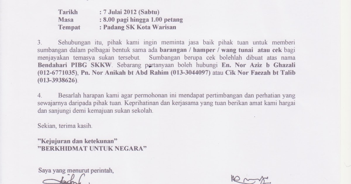 Contoh Surat Meminta Sokongan Kutipan