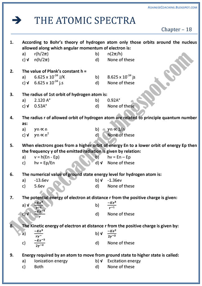 physics The Atomic Spectra Mcqs