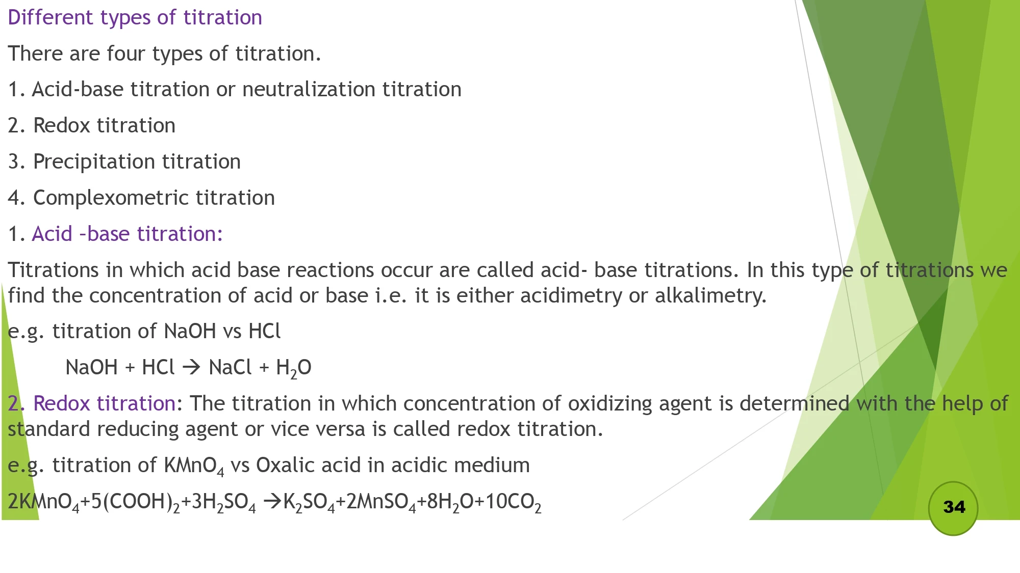 different types of titration - volumetric analysis class 12 chemistry