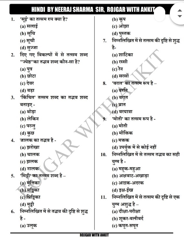 Hindi Practice set 8 | "तत्सम एवं तद्भव शब्द" (Part 2)
