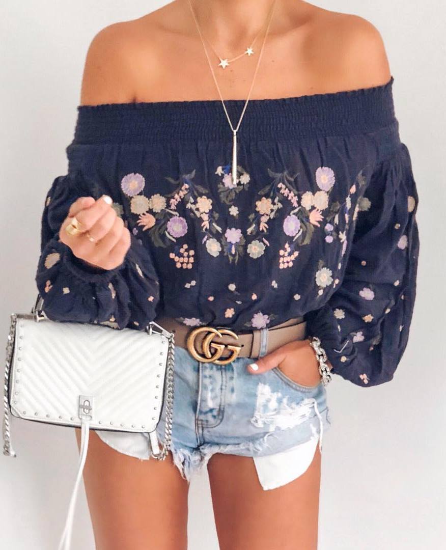 gorgeouse summer outfit / embroidered top + bag + shorts