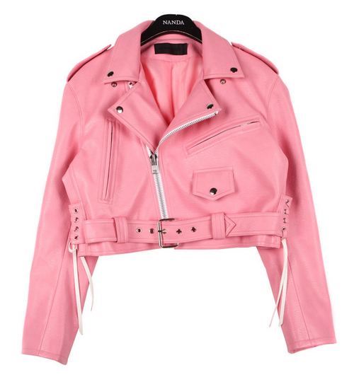 Pastel Colored Crop Biker Jacket