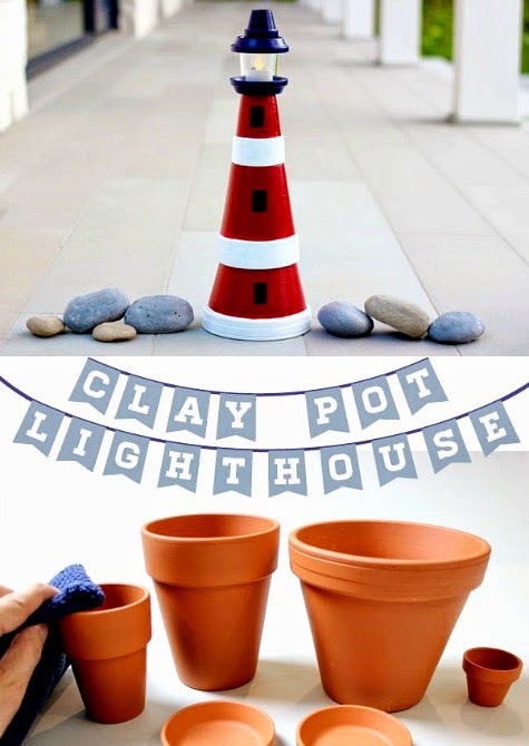 Make a Clay Pot Lighthouse - Coastal Decor Ideas Interior 