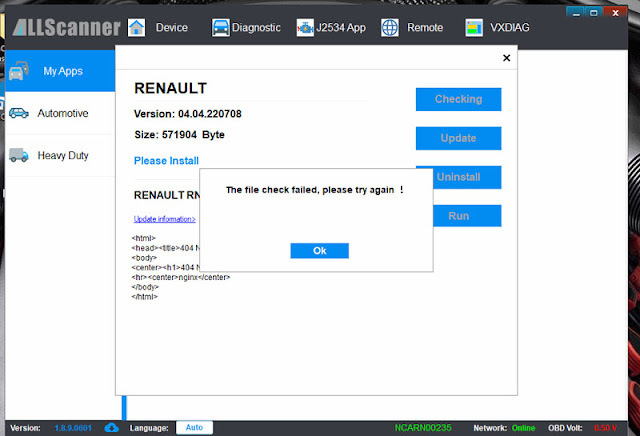 VXDIAG VCX NANO Renault File Check Failed 2