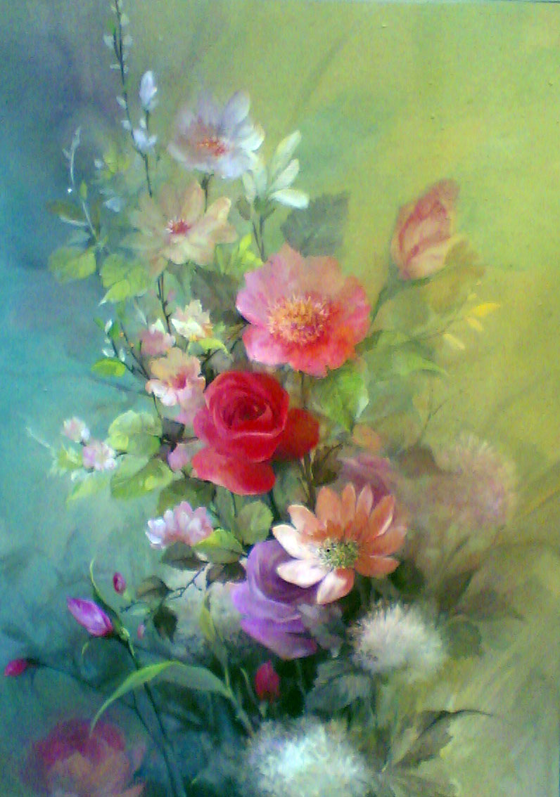 Lukisan Bunga Mawar dan Bunga Aster - Karya seni sepatu lukis