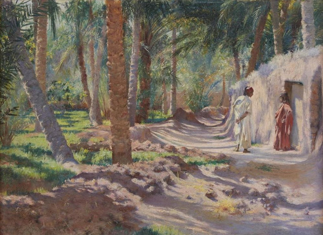 Oasis scene - Charles James Theriat (American - 1860-1937) - Oil on canvas - 33x45.7cm