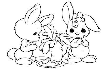 Mewarnai Gambar Sketsa Kelinci Makan Wortel Warna Hitam Putih Bagus untuk Diwarnai Anak TK atau SD_Rabbit eating carrots coloring pages for kids_ Los conejos de la imagen comían zanahorias