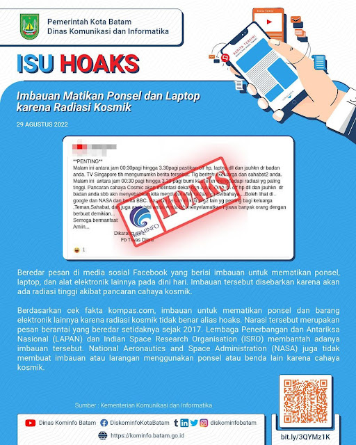 Isu Hoaks Imbauan Matikan Ponsel dan Laptop karena Radiasi Kosmik