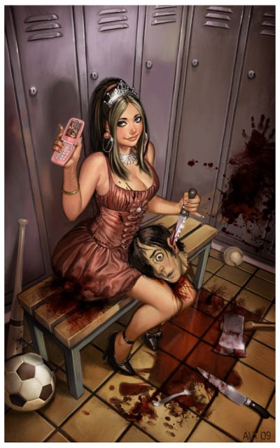 aly fell ilustrações mulheres sensuais fantasia sombria Colegial assassina
