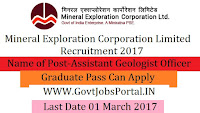 Mineral Exploration Corporation Limited Recruitment –Assistant Geologist, Assistant Chemist