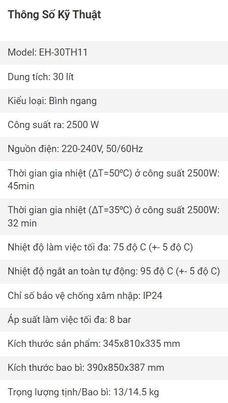 Bình Nóng Lạnh Casper EH-30TH11 30 Lít