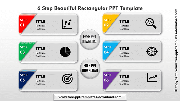 6 Steps Beautiful Rectangular PPT Template Download