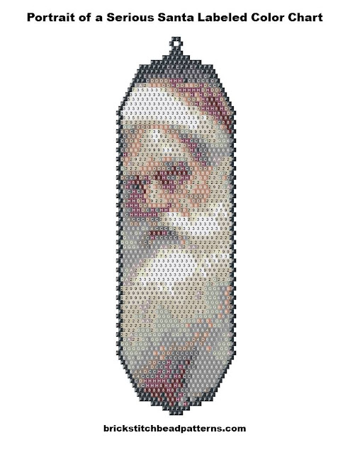 Portrait of a Serious Santa Clause Free Artisan Christmas Seed Bead Earring Pattern Labeled Color Chart