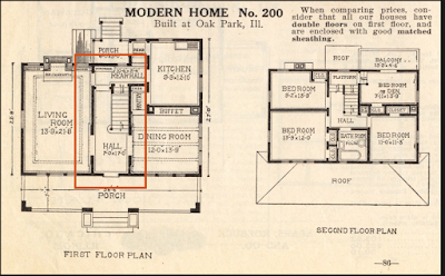 staircase area highlighted on Sears Ivanhoe Sears No 200 floor plan