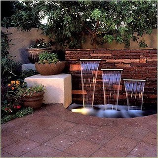 modern Water Features and Lighting on Patio