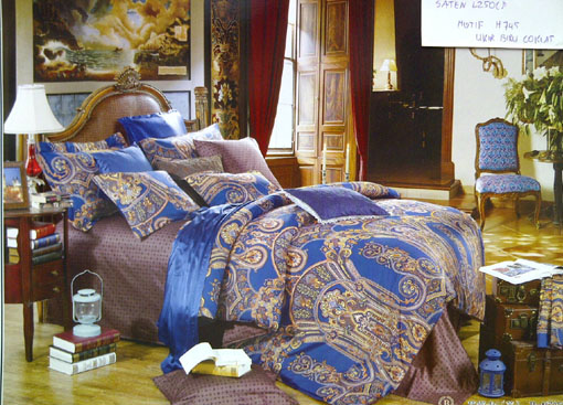 Sprei Satin Jepang Motif Ukir Biru Coklat