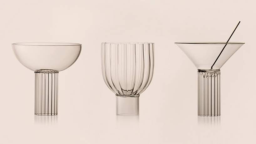 Un trío de copas para cóctel inspirado en la arquitectura de Piero Portaluppi