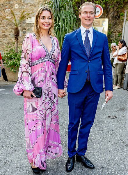 Princess Alexandra wore a wedding gown by Elie Saab. Maria Teresa wore a jumpsuit by Elie Saab. Princess Claire in Zuhair Murad