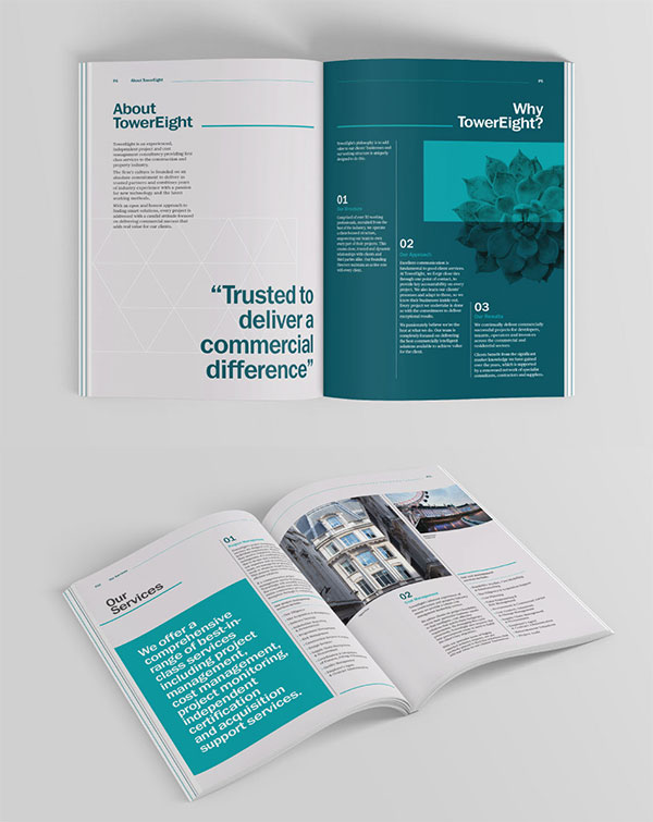 Inspirasi 20+ Desain Brosur dan Katalog Modern - TowerEight Brand refresh Brochure Design