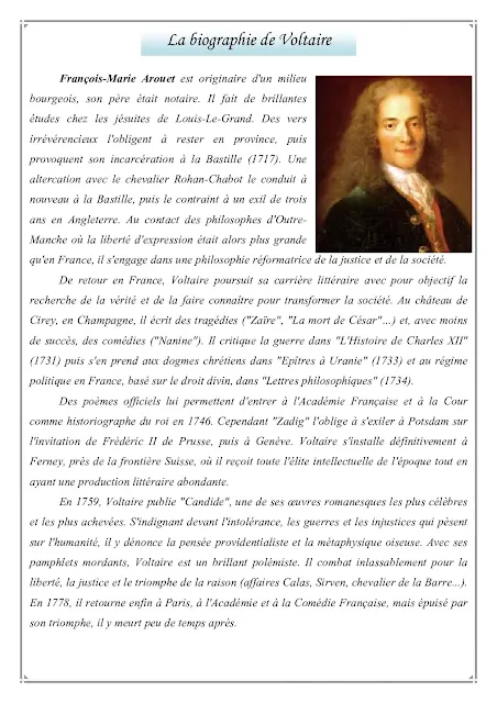 La biographie de Voltaire BAC20 CANDIDE