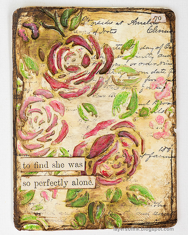 Layers of ink - Vintage Flower Artist Trading Cards Tutorial by Anna-Karin Evaldsson. Rose card.