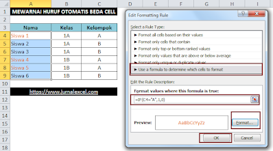 Mewarnai huruf otomatis dalam Excel - JurnalExcel.com