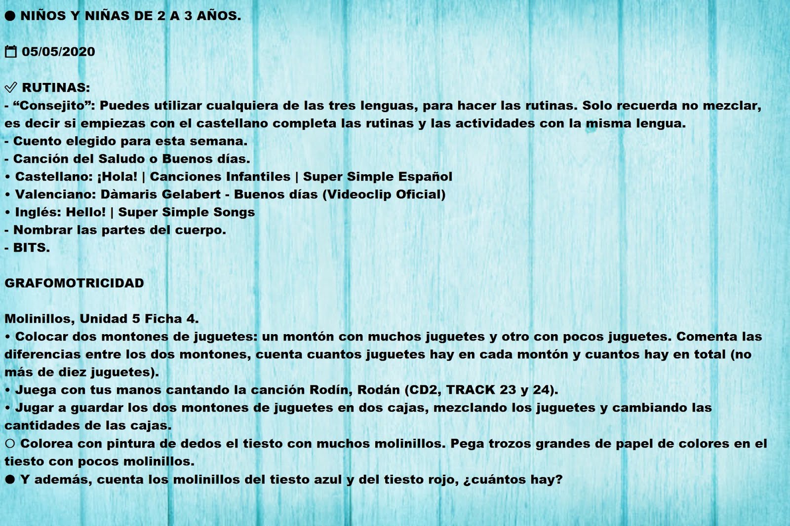PARA NIÑOS DE 2 A 3 AÑOS. 05/05/2020