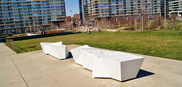 Douglas Coupland at Canoe Landing Park in Toronto, culture, public, installation, ciyplace artspace, art, artmatters, urban, fishing, ontario, canada, MOCCA, walking, tour,  iceberg benches