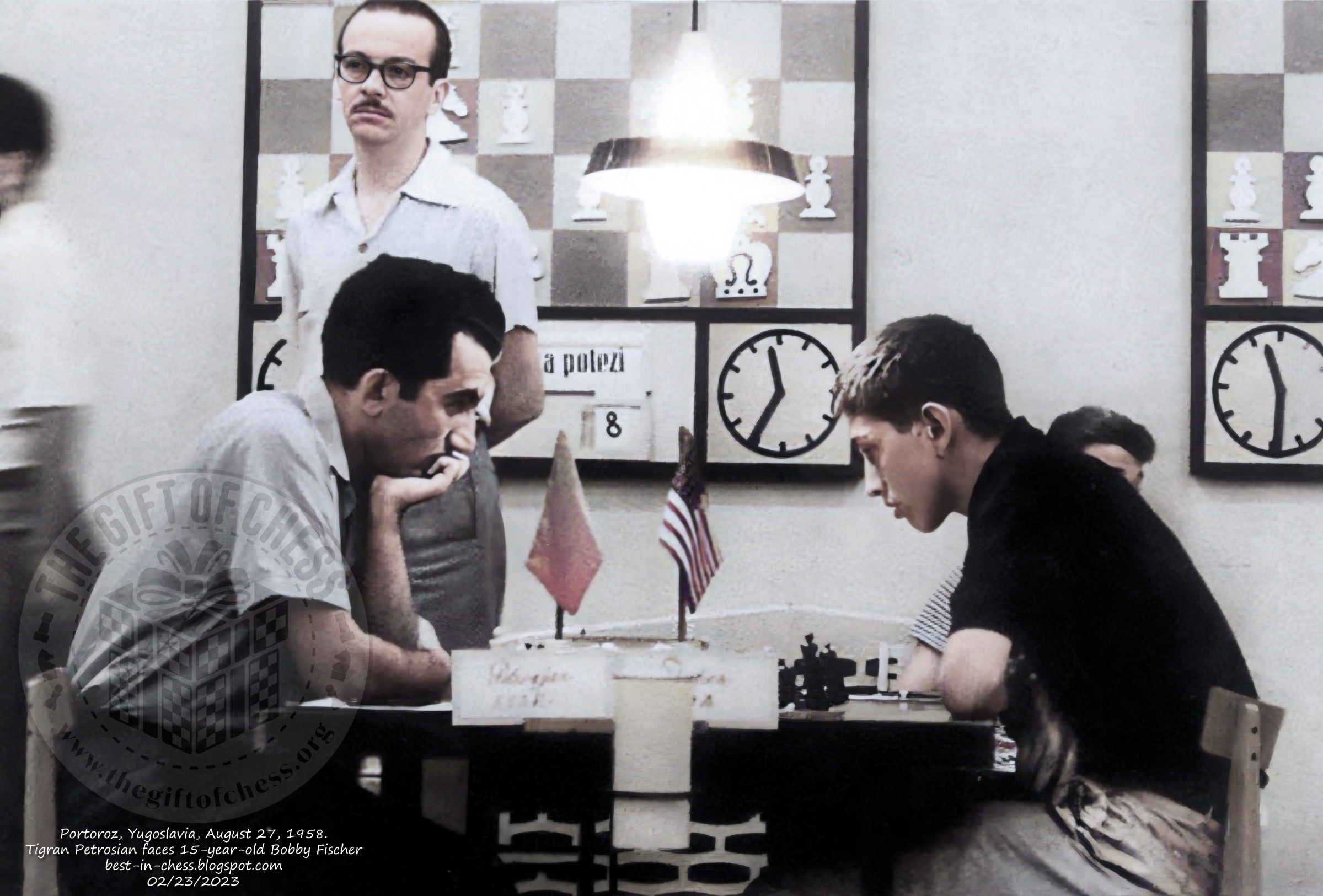 ** FILE ** Then fifteen-year-old chess star Bobby Fischer, left, and  Russian grand master Tigran Petrosian play a practice game at Moscow's  Central Chess Club, June 30, 1958. Fischer, the reclusive chess genius who  became a Cold War hero by dethroning