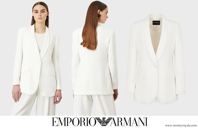 Princess Charlene wore EMPORIO ARMANI Envers-satin, shawl-collar jacket and trousers
