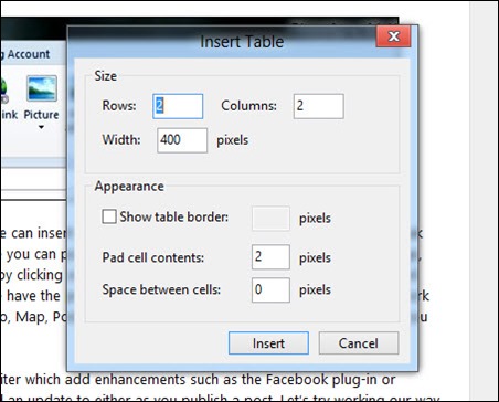Inserting a table