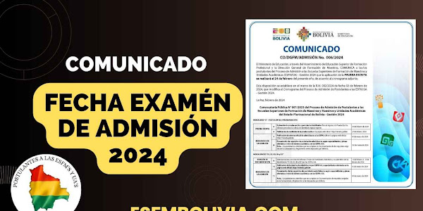 Comunicado la fecha del examen de admisión gestión 2024 es el 24 de febrero