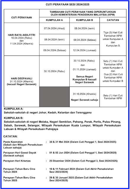 Kalendar Cuti Sekolah 2024 /2025 (Takwim Persekolahan)