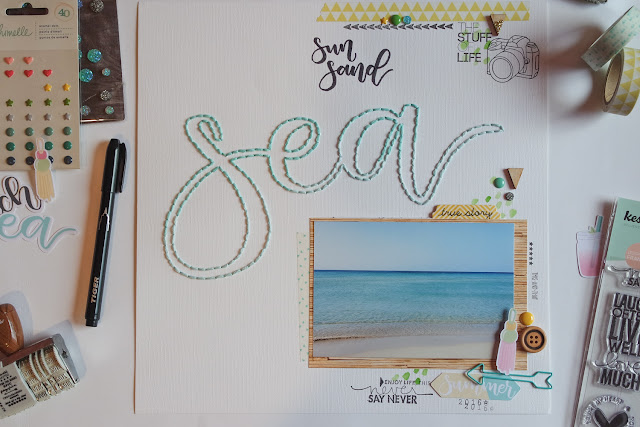 scrapbooking layout | Sun Sand Sea by kushi www.kkushi.com