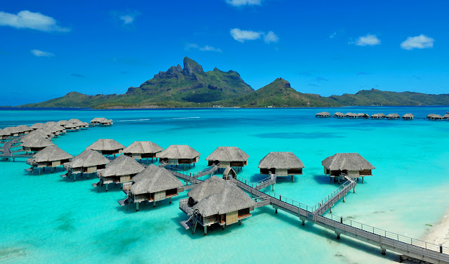 Bora Bora, image taken from https://www.blacktomato.com/destinations/french-polynesia/four-seasons-bora-bora/