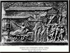 Bacchus and Attendants Visiting Icarus. (Reproduced from a Bas-relief in the British Museum.) Period: About A.d. 100.